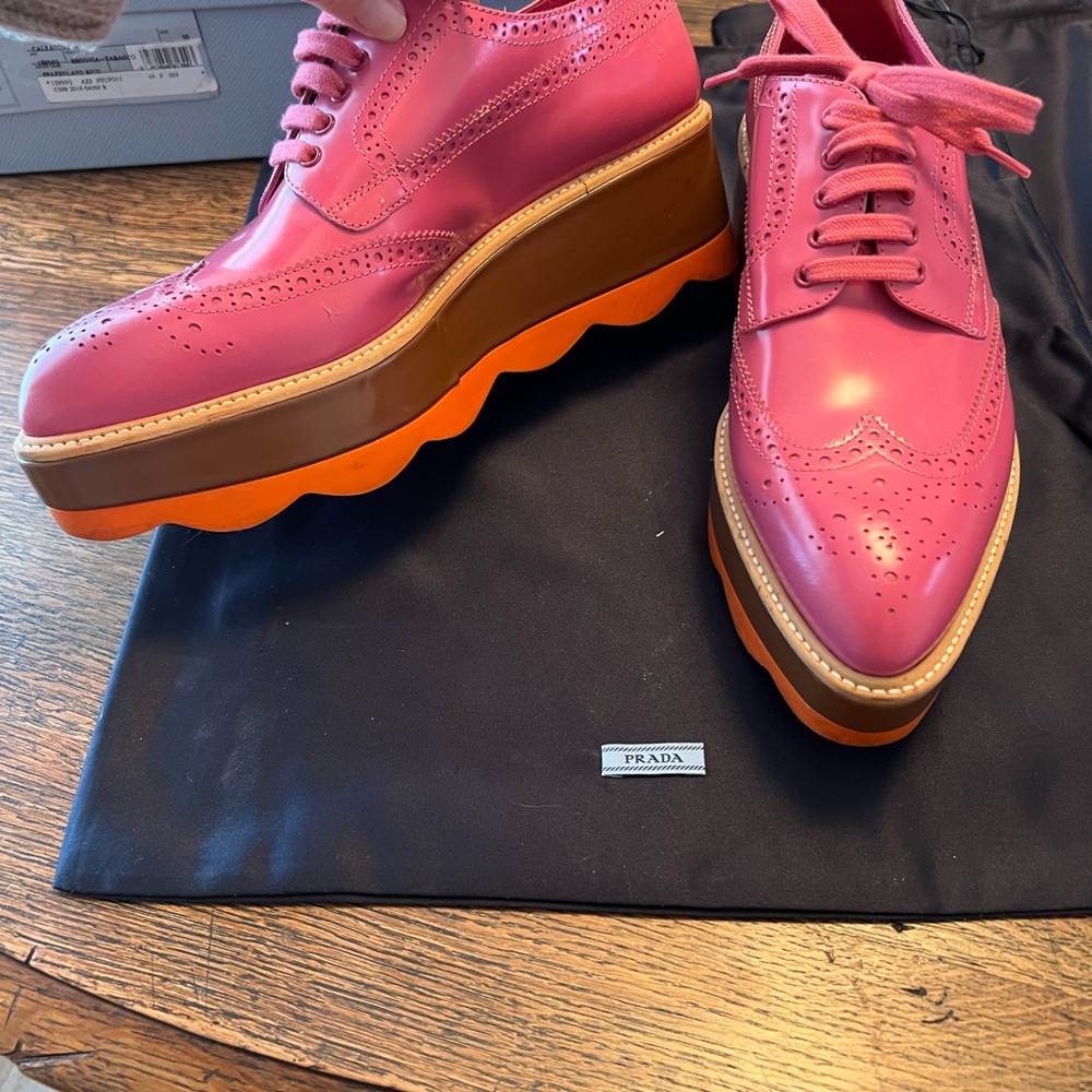 Prada Spazzolato Platform Wingtip Loafers - Picture 2 of 8